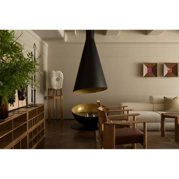 Six Seasons Walnut Plant Stand with Ring Tray, 100 cm in walnut — in a room setting