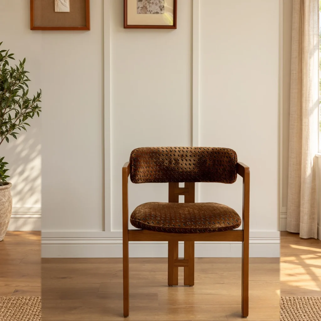 Starlight Red Oak Armchair in Cut-Pile Velvet — front view