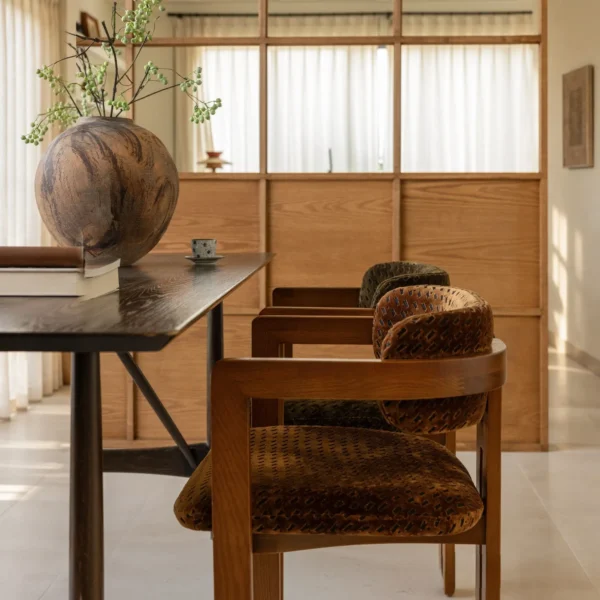 Starlight Red Oak Armchair in Cut-Pile Velvet — in a room setting