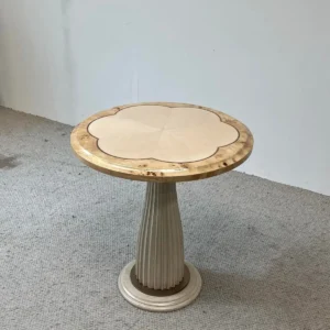 Scalloped Round Side Table on Fluted Cream Pedestal in oatmeal — front view