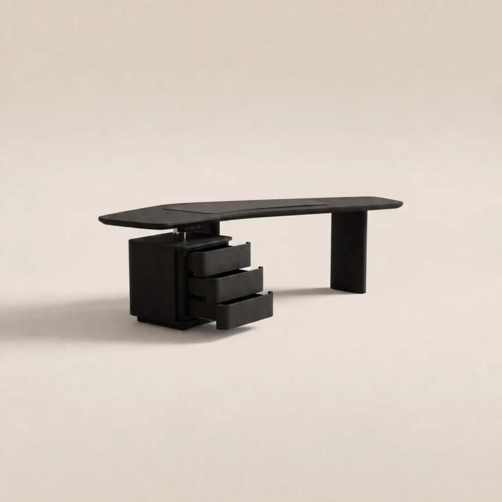 Smoked Black Ash Curved Desk in black — front view