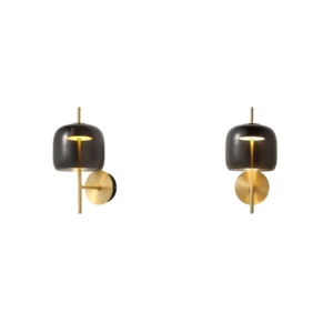 Smoked Glass Bell Wall Light with Brass Rod and Disc in slate — in a room setting