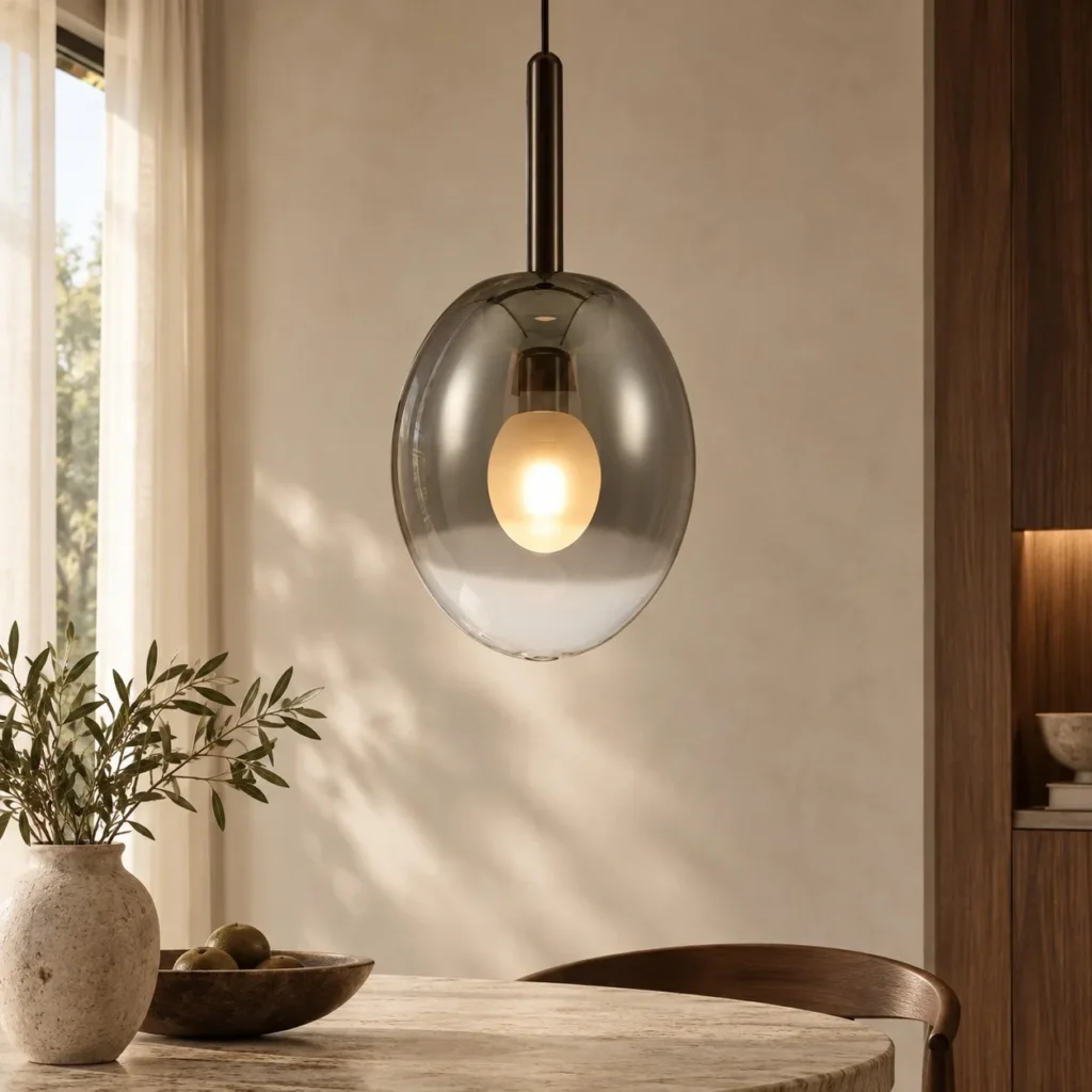 Smoked Glass Oval Pendant Light, Three Sizes in slate — front view