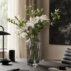 Designer Smoked Grey Faceted Glass Vase in slate — front view