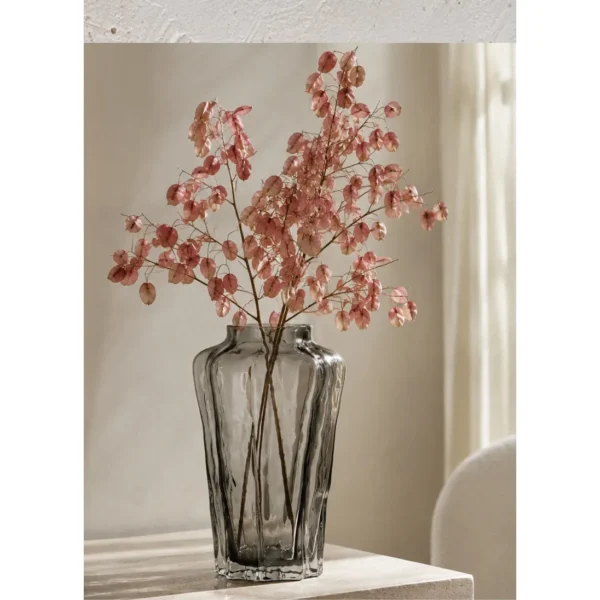 Designer Smoked Grey Faceted Glass Vase in slate — in a room setting