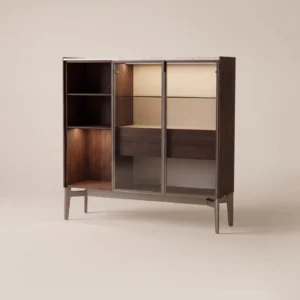Smoked Wood Glass Display Sideboard in glass — front view