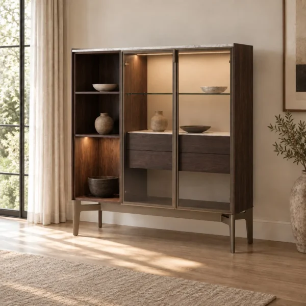 Smoked Oak Display Sideboard in clay — in a room setting