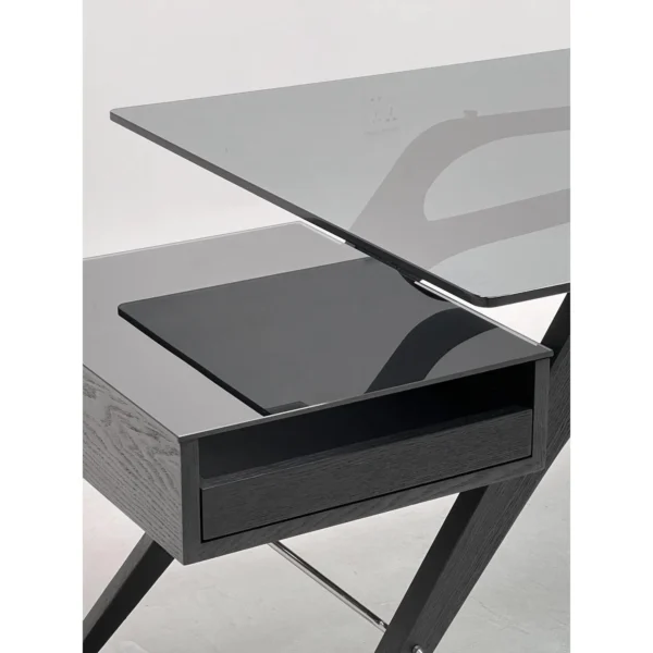 Smoked Wood Wing-Frame Desk in black — in a room setting