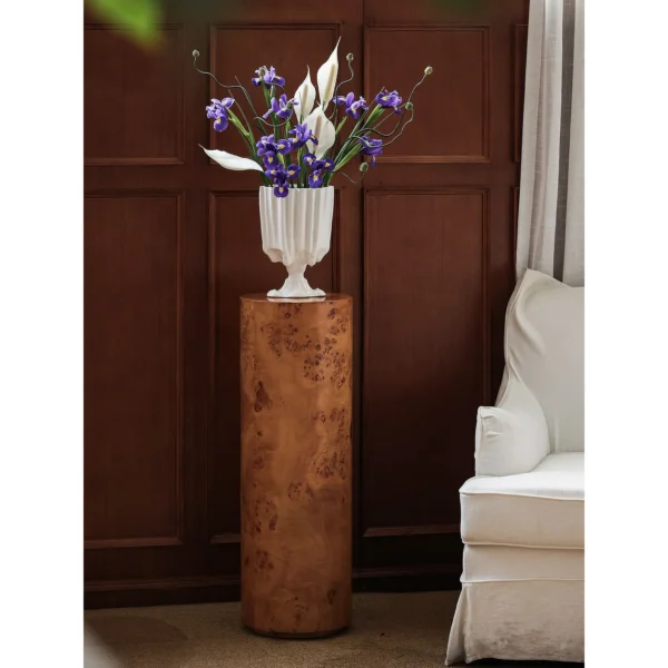 Snow Mountain Ivory Ribbed Footed Vase with Drop Detail in oatmeal — in a room setting
