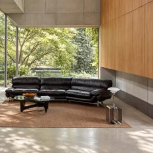Snow Top Down-Filled Leather Sofa with Eastern Eave Lines in black — front view