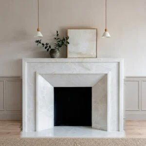 Snow White Marble Fireplace Surround in ivory — front view