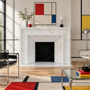 Snow White Marble Fireplace Surround in ivory — in a room setting