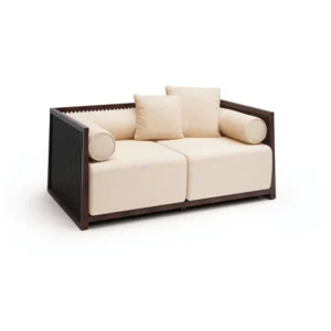 Modern Chinese Walnut Slat-Back Loveseat in walnut — front view