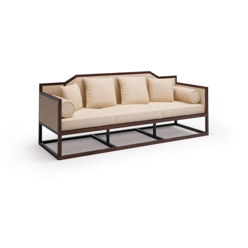 Modern Chinese Walnut Arched-Back Three-Seat Sofa in walnut — front view