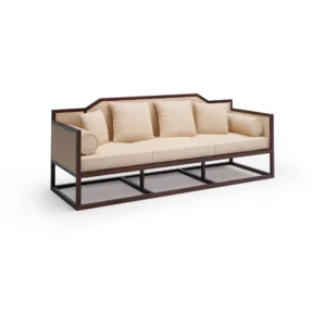 Modern Chinese Walnut Arched-Back Three-Seat Sofa in walnut — front view