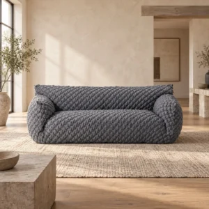 Charcoal Knitted Wave Two-Seat Sofa with Rolled Arms, 220 cm in slate — front view