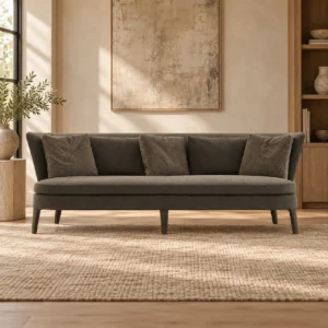 Taupe Velvet Curved-Back Sofa on Tapered Legs, 210 cm in clay — front view