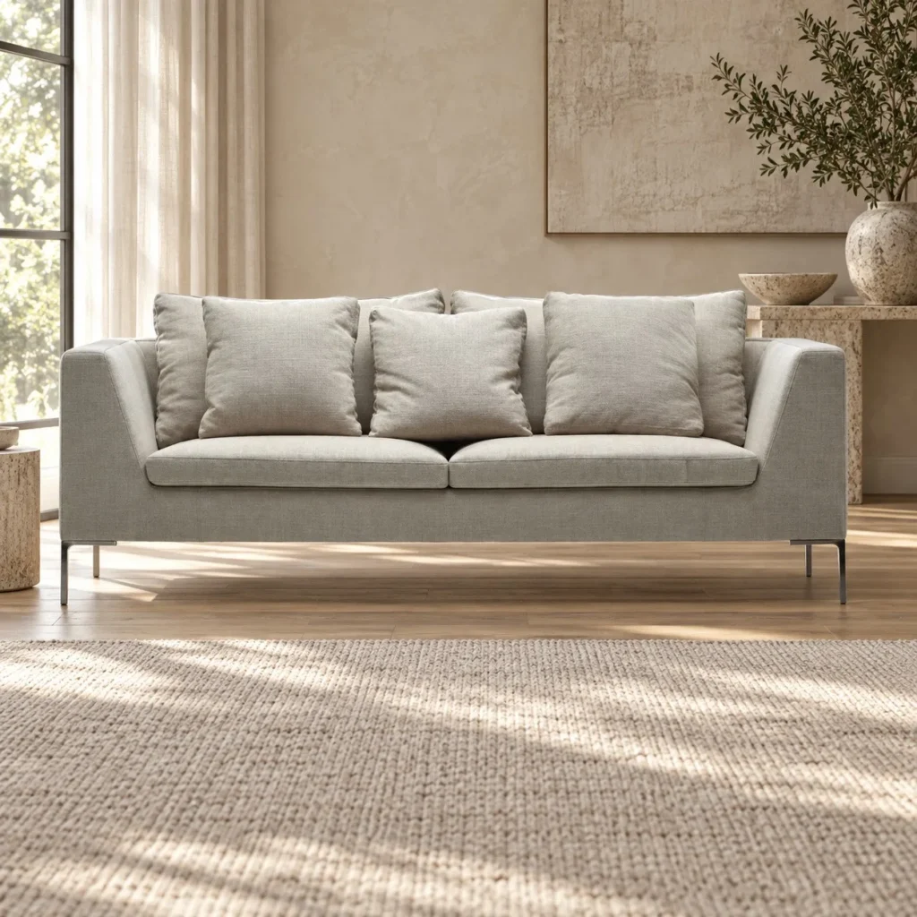 Light Grey Two-Seat Sofa with Flared Arms on Black Legs in slate — front view