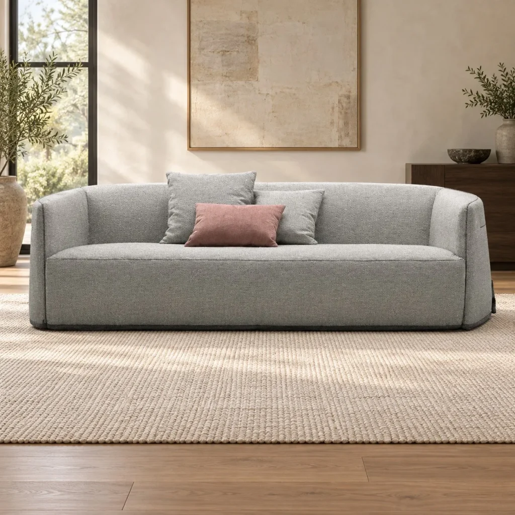 Light Grey Curved-Back Two-Seat Sofa with Rounded Shell in slate — front view