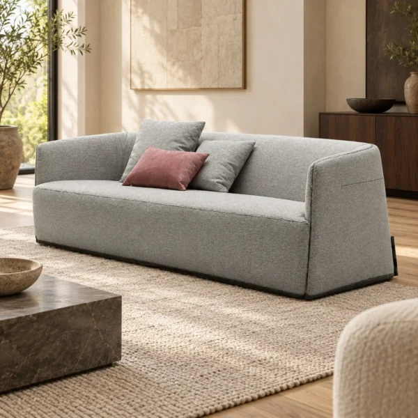 Light Grey Curved-Back Two-Seat Sofa with Rounded Shell in slate — in a room setting