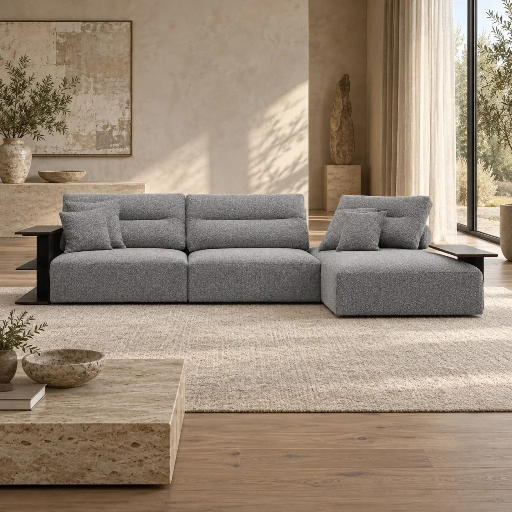 Grey Modular Sectional with Adjustable Backs and Chaise in slate — front view