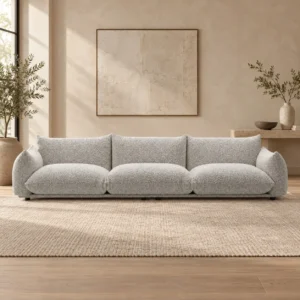 Light Grey Bouclé Sofa with Pillow-Top Arms, 315 cm in slate — front view