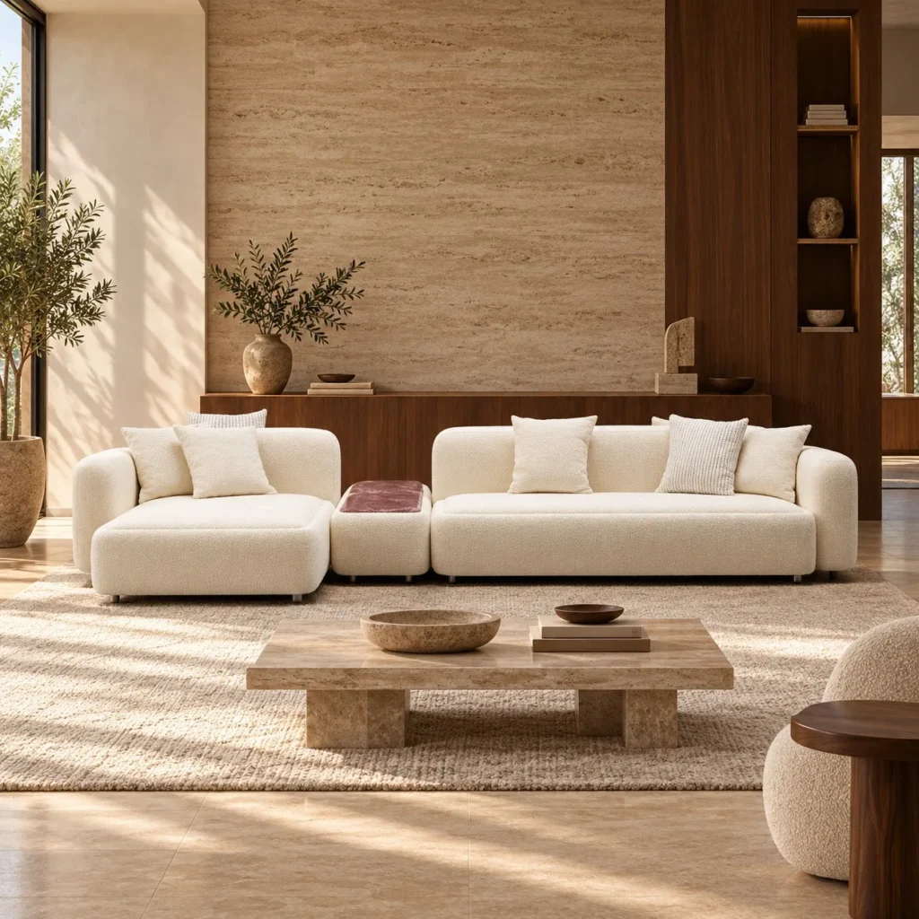 Liddo Modular Sofa in Cream Fabric with Rounded Backs — front view