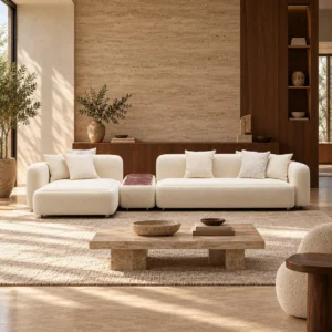 Liddo Modular Sofa in Cream Fabric with Rounded Backs — front view