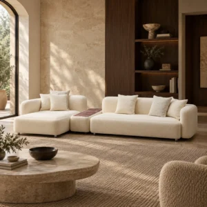 Liddo Modular Sofa in Cream Fabric with Rounded Backs — in a room setting