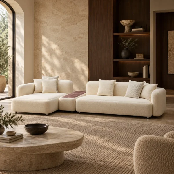 Liddo Modular Sofa in Cream Fabric with Rounded Backs — in a room setting