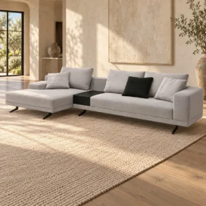 Light Grey Sectional with Chaise and Black Side Table in slate — in a room setting