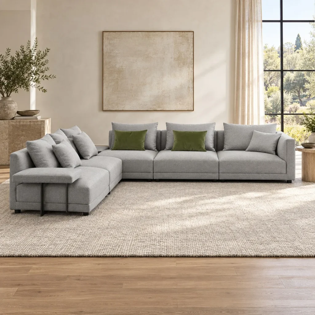 Light Grey Corner Sectional with Loose Cushions, 340 cm in slate — front view