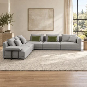Light Grey Corner Sectional with Loose Cushions, 340 cm in slate — front view