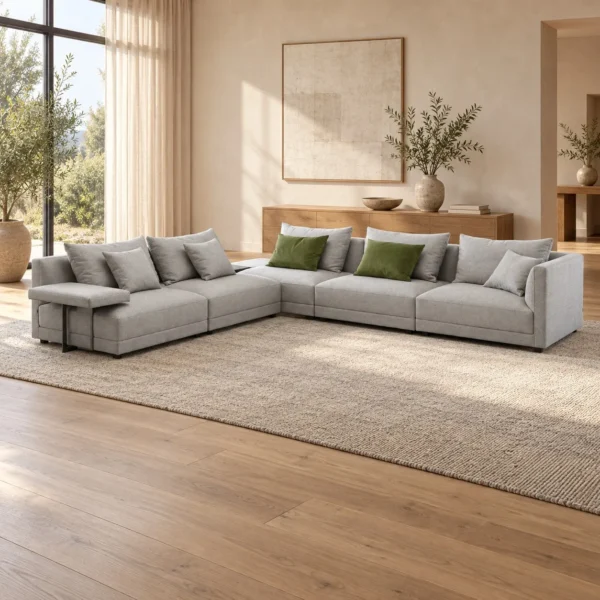 Light Grey Corner Sectional with Loose Cushions, 340 cm in slate — in a room setting