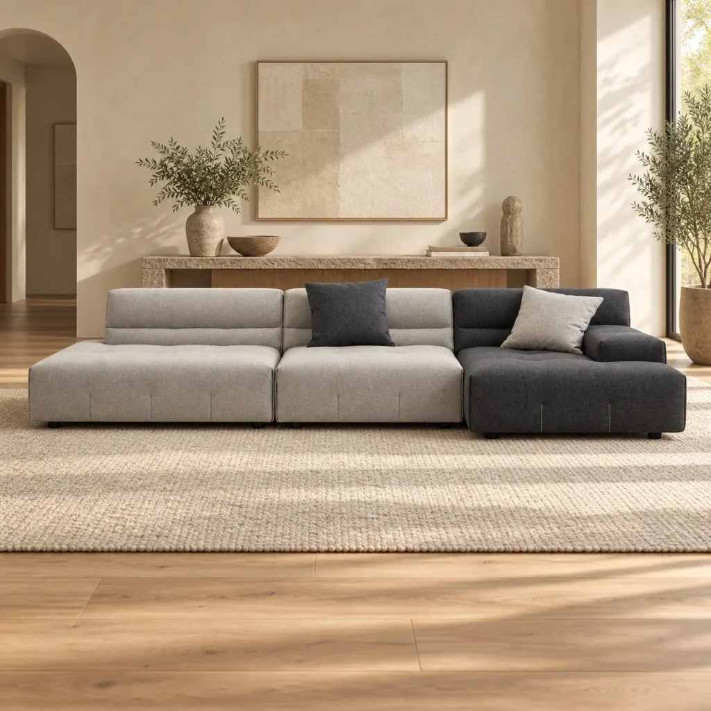 Two-Tone Grey Modular Sofa with Chaise, 344 cm in slate — front view