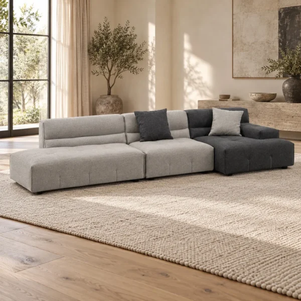 Two-Tone Grey Modular Sofa with Chaise, 344 cm in slate — in a room setting