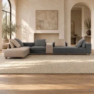 Two-Tone Modular Corner Sofa in Beige and Charcoal, 430 cm — front view