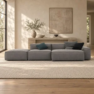 Grey Modular Block Sofa with Loose Cushions, 345 cm in slate — front view