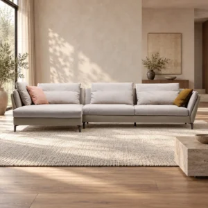 Light Grey Sectional with Chaise on Slim Metal Legs, 342 cm in slate — front view