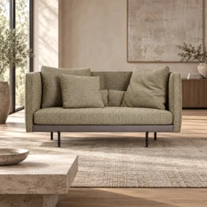 Olive Tweed Two-Seat Sofa with Wrapped Back on Metal Legs in olive — front view