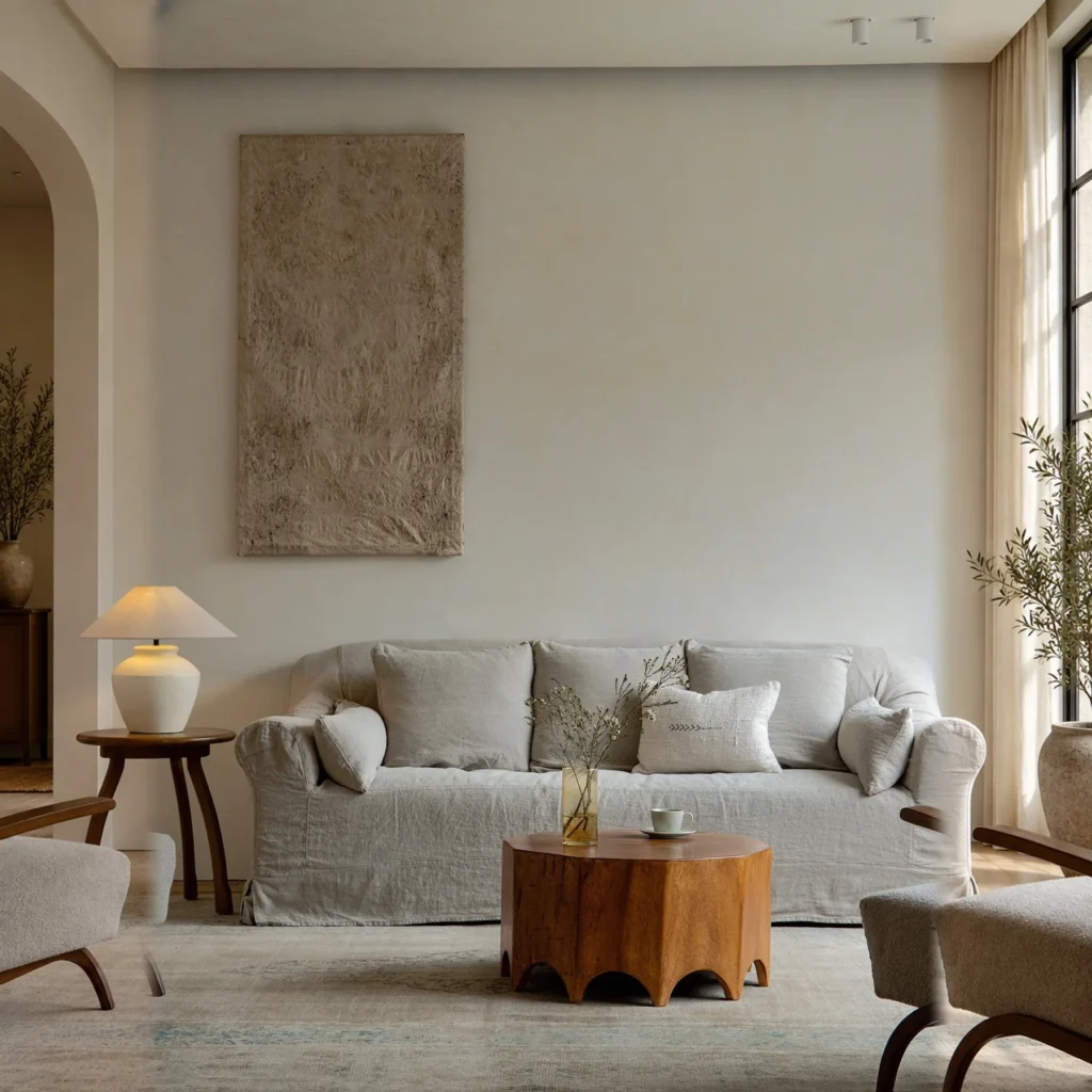 Plain Linen Slipcovered Sofa in oatmeal — front view