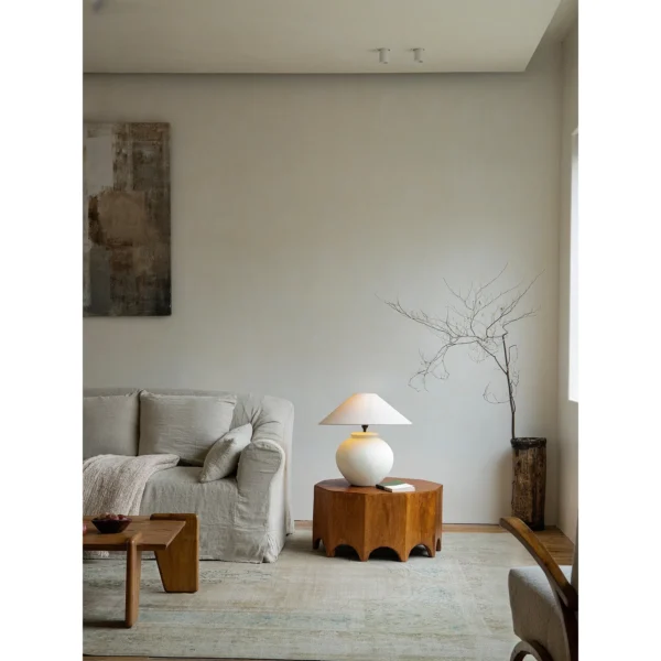 Plain Linen Slipcovered Sofa in oatmeal — in a room setting