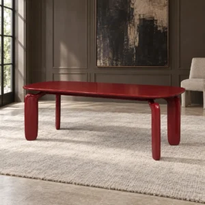 Burgundy Lacquer Dining Table with Rounded Legs in burgundy — front view