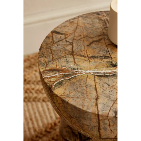 Solid Marble Hourglass Side Table, 36 cm in clay — in a room setting