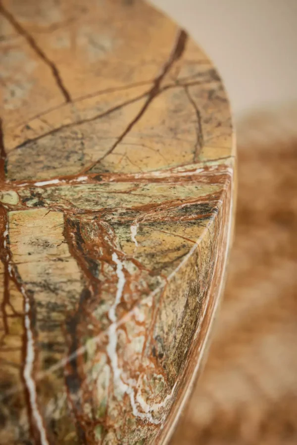 Solid Marble Hourglass Side Table, 36 cm in clay — in a room setting