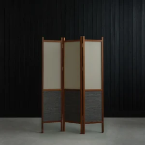 Solid Wood and Cotton-Linen Three-Panel Folding Screen in natural oak — front view