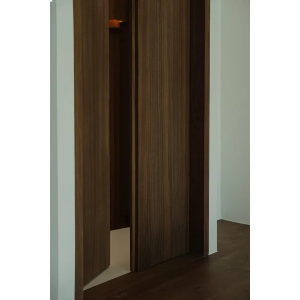 Solid Wood and Cotton-Linen Three-Panel Folding Screen in natural oak — in a room setting