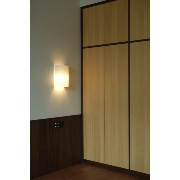 Solid Wood and Cotton-Linen Three-Panel Folding Screen in natural oak — in a room setting