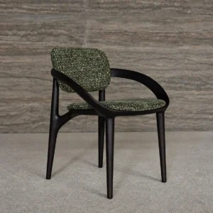 Sculpted Ash Dining Chair with Green Woven Seat in black — front view