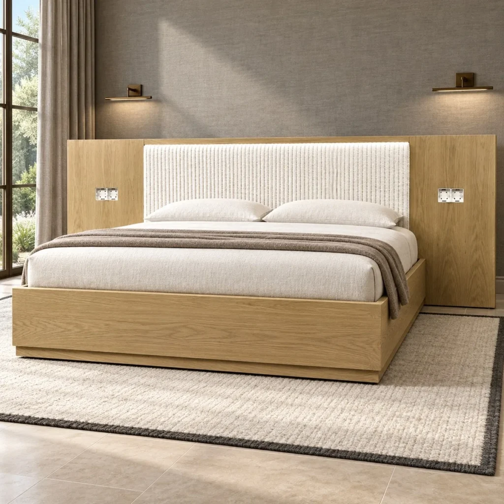 Light Oak Floating Headboard Wall Bed in natural oak — front view